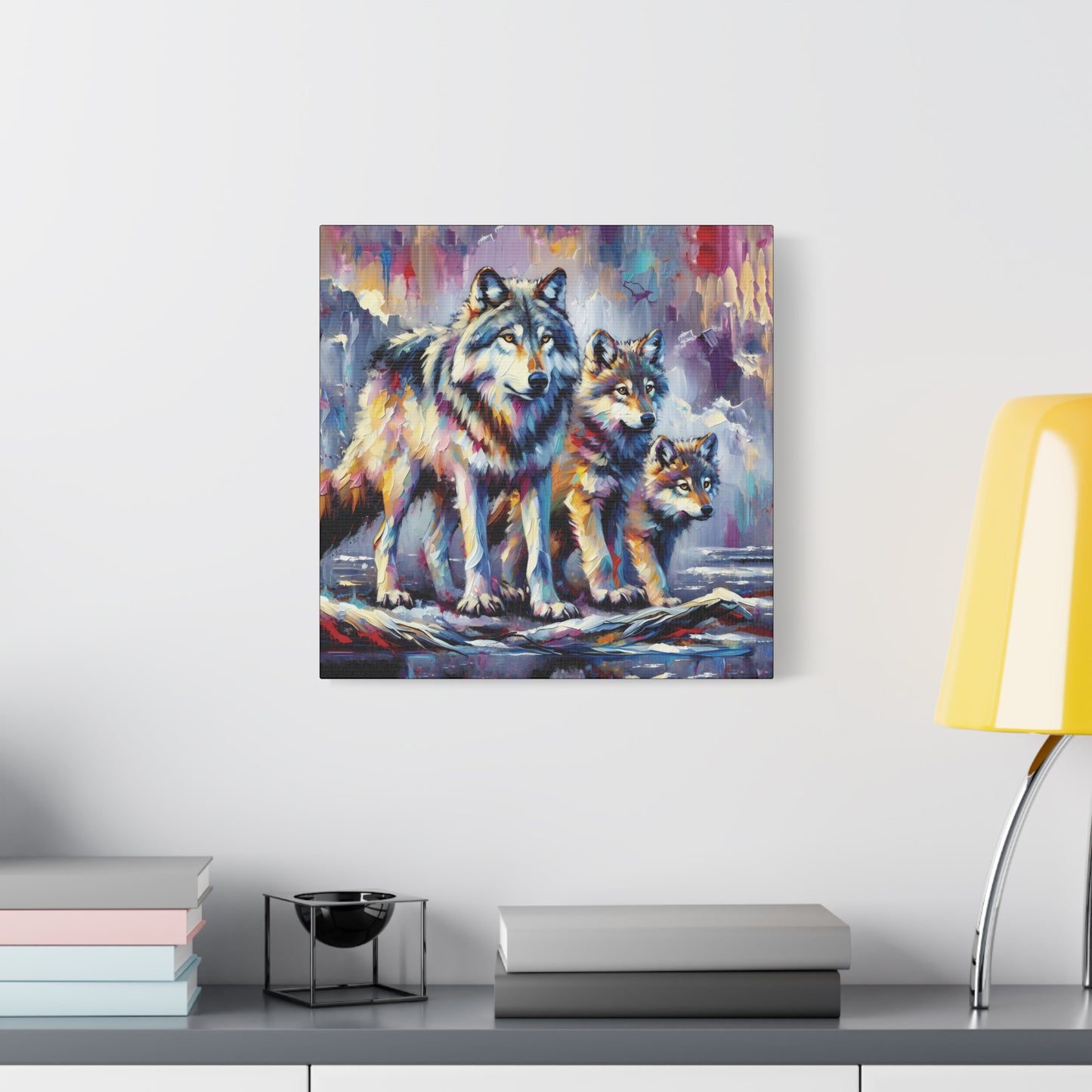 Wolf Canvas Wall Art - Wolf with Juveniles Expressionist Canvas Print