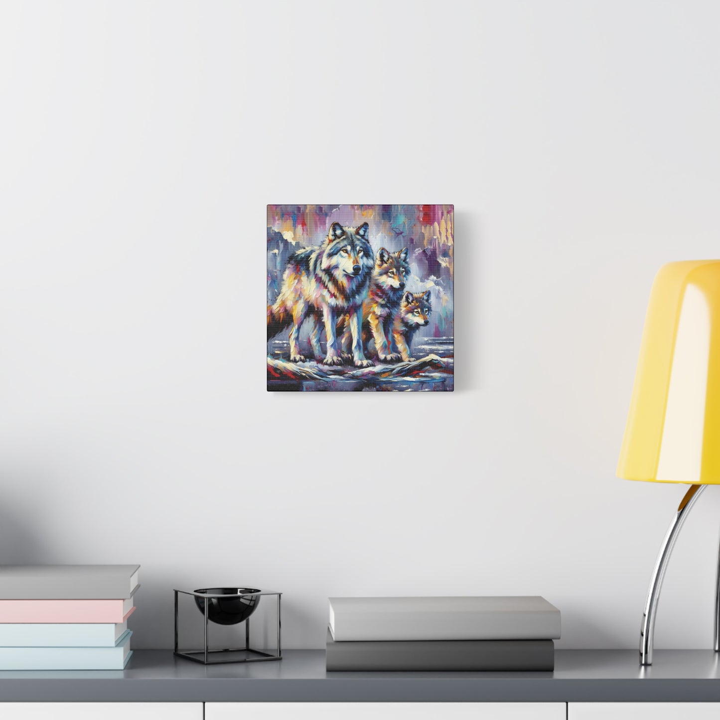 Wolf Canvas Wall Art - Wolf with Juveniles Expressionist Canvas Print