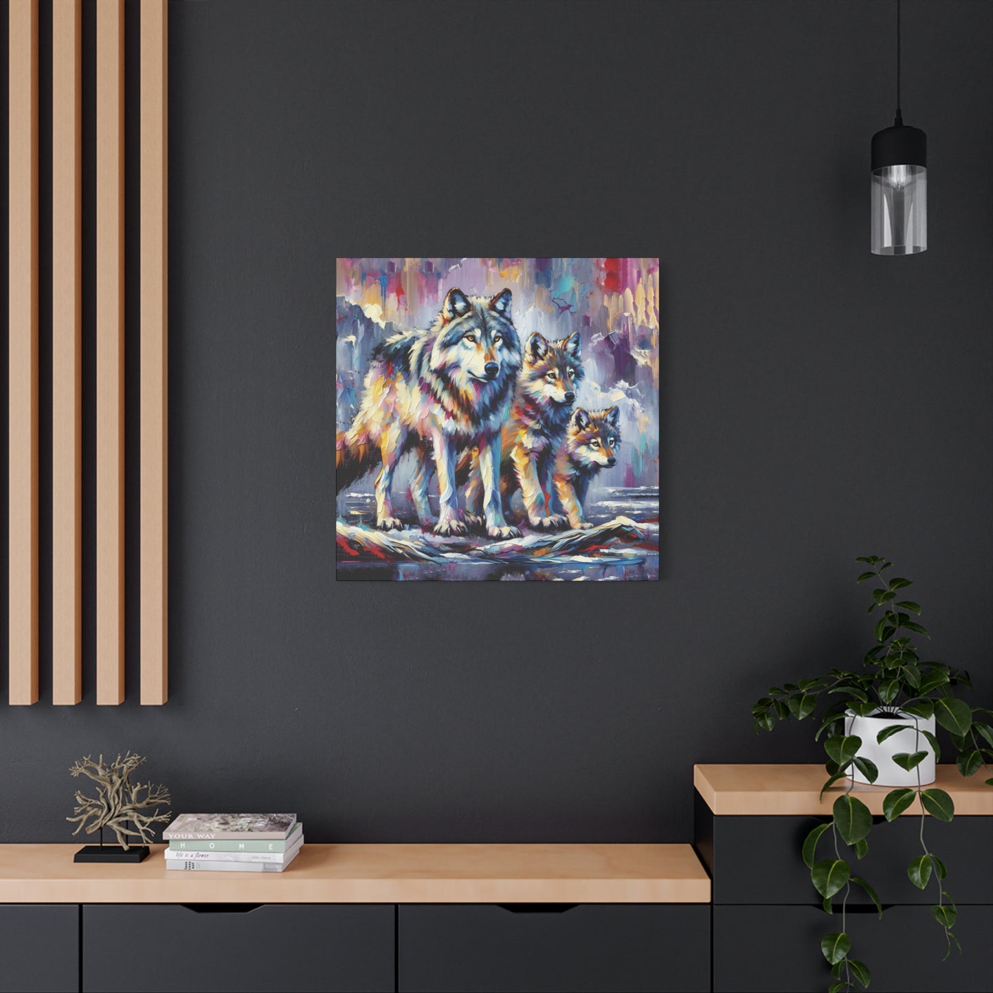 Wolf Canvas Wall Art - Wolf with Juveniles Expressionist Canvas Print