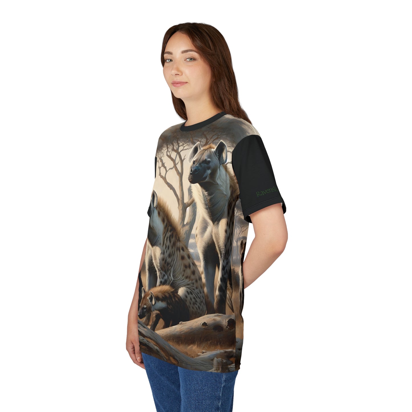 Hyena Family Art Tee | Unisex Cut & Sew T-Shirt, Wildlife Apparel, Unique Graphic Tee, Birthday Gift