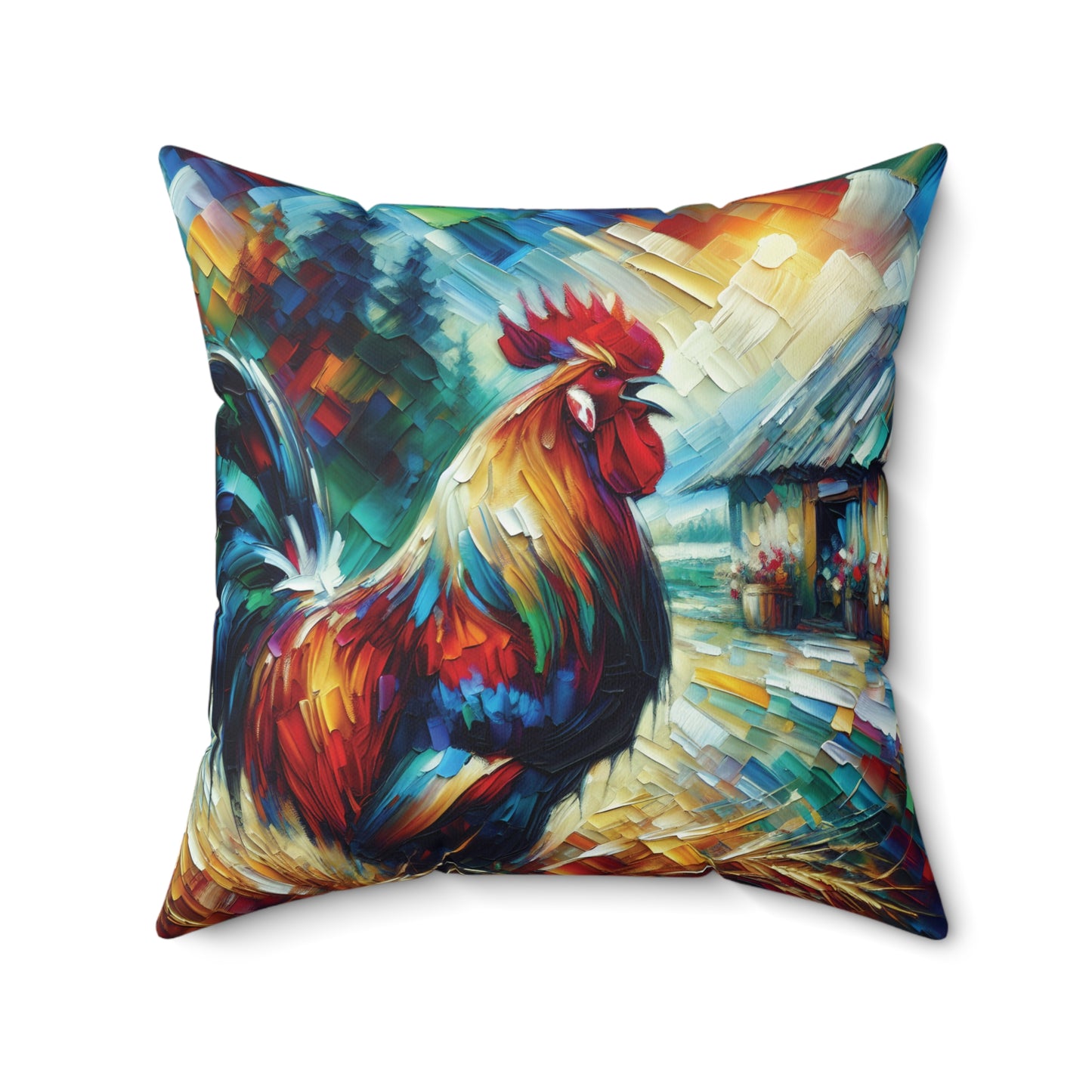 Rooster Morning - Square Throw Pillows