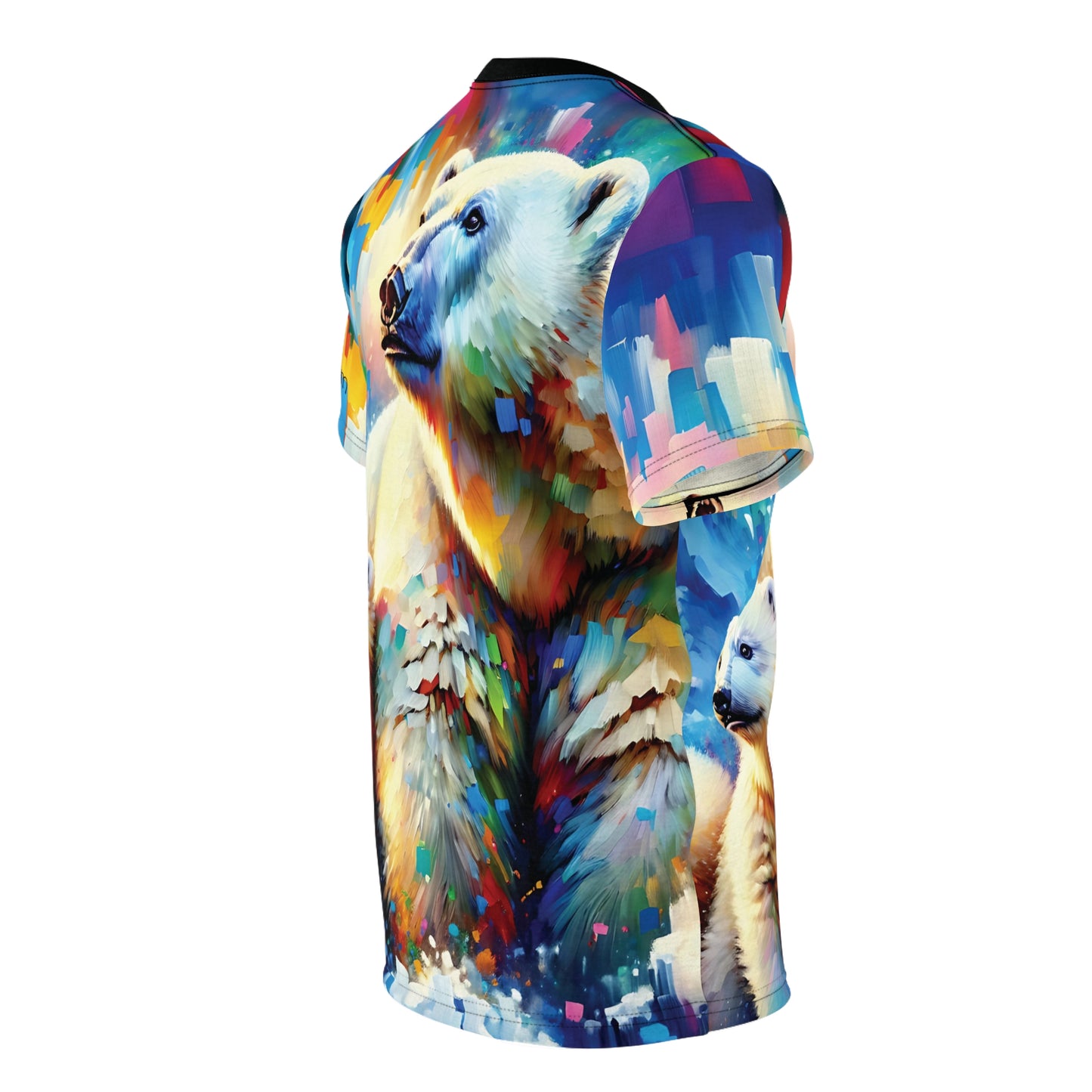 Polar Bear with Cub Vibrant Art Tee | Colorful Unisex Cut & Sew T-Shirt, Wildlife Apparel, Unique Graphic Tee, Birthday Gift