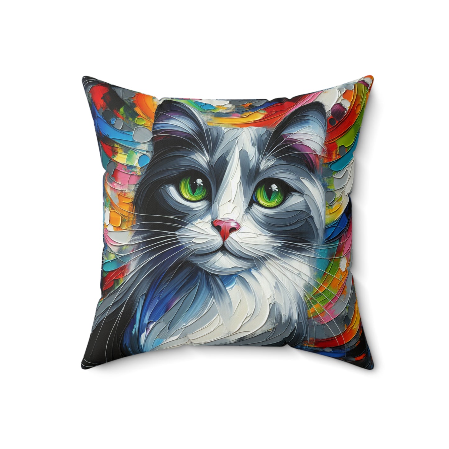Grey and White Cat - Square Throw Pillows
