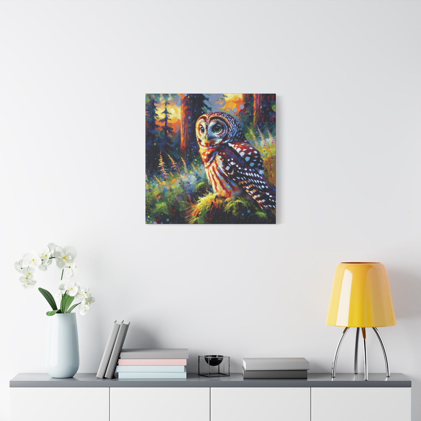 Barred Owl at Sunset Impressionist Canvas Art Print