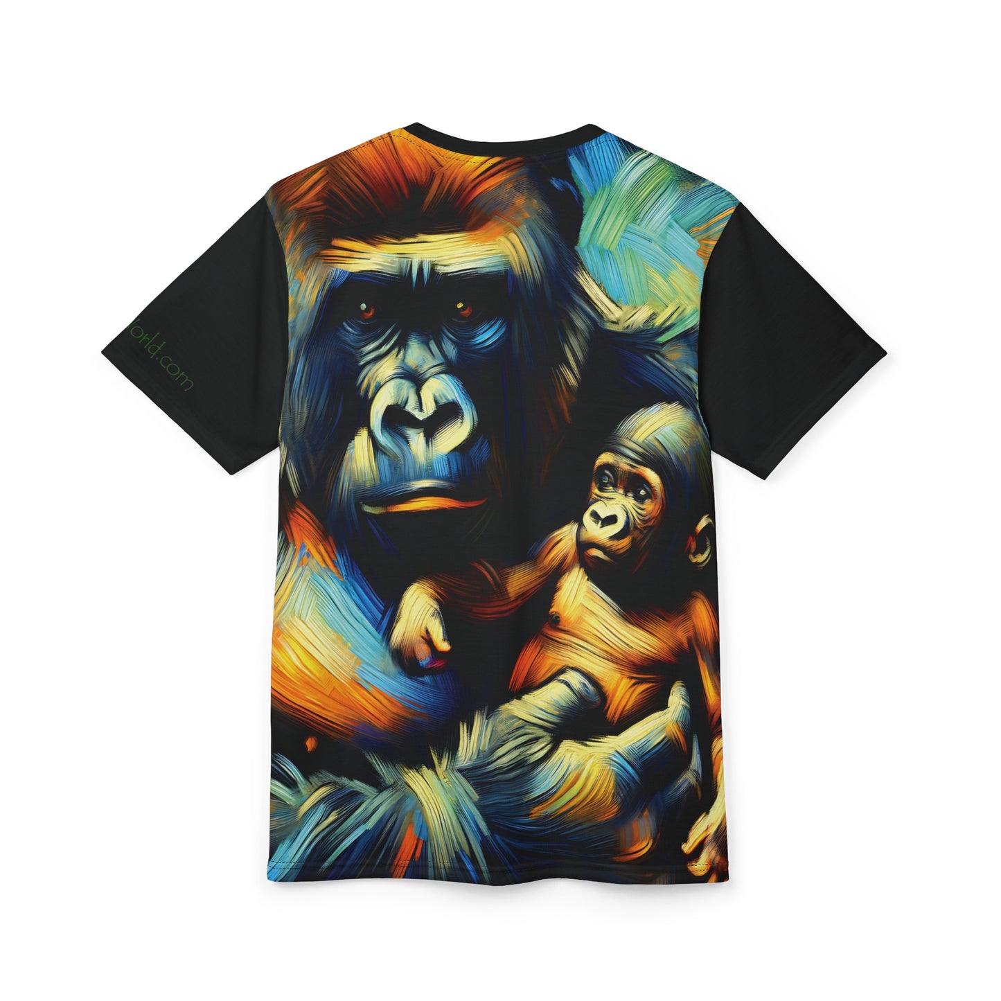Gorilla Holding Baby Art Tee | Colorful Unisex Cut & Sew T-Shirt, Wildlife Apparel, Unique Graphic Tee, Birthday Gift