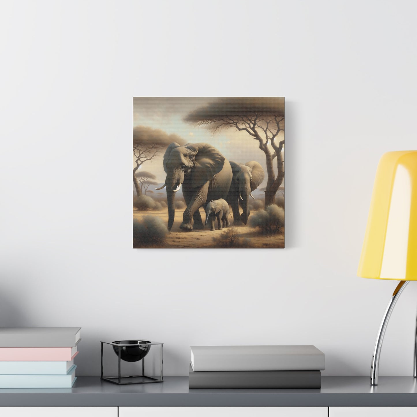 African Elephant Family Canvas Art Print