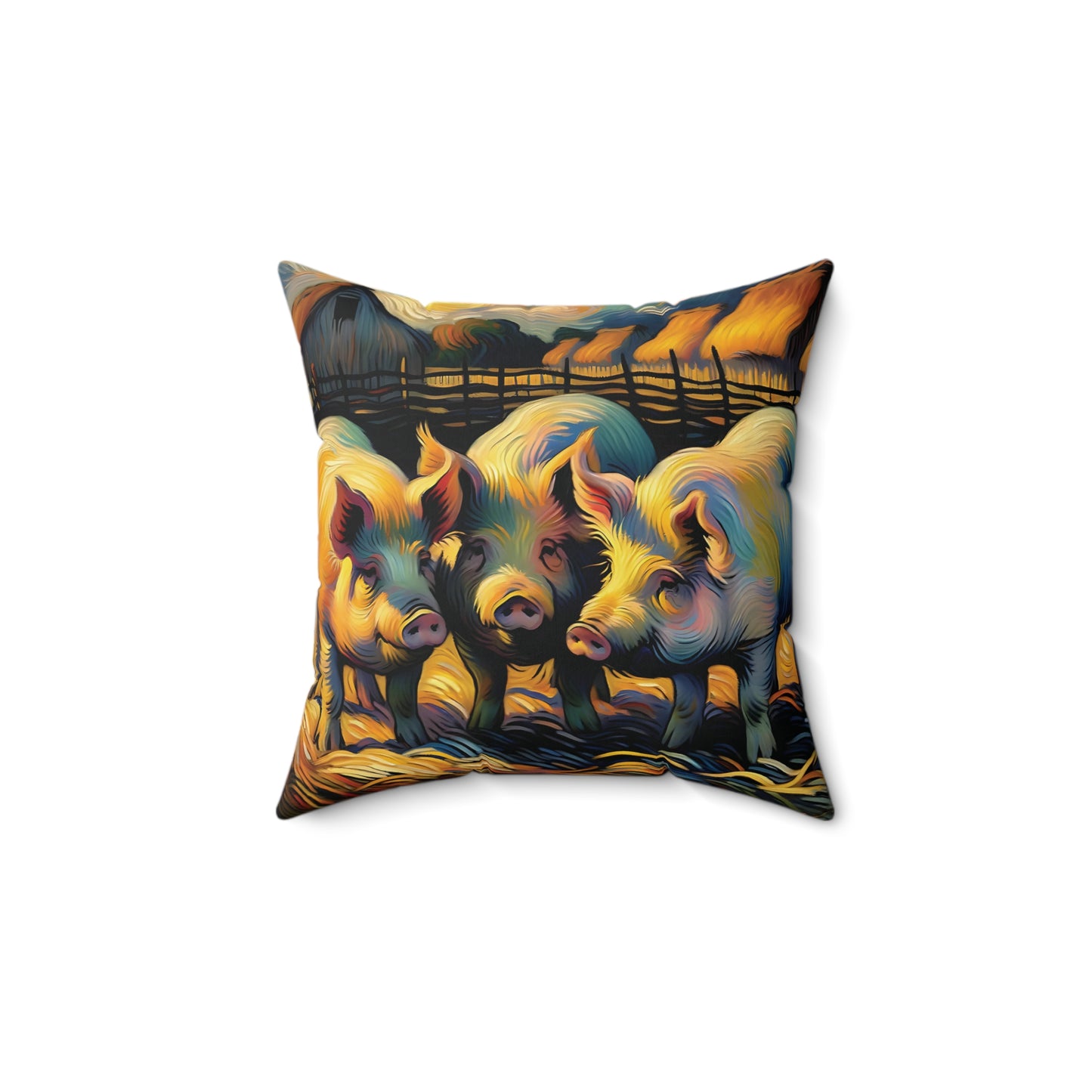 Pig Throw Pillow - Impressionist Style Art - Pig Trio by Barn on Faux Suede Square Pillow