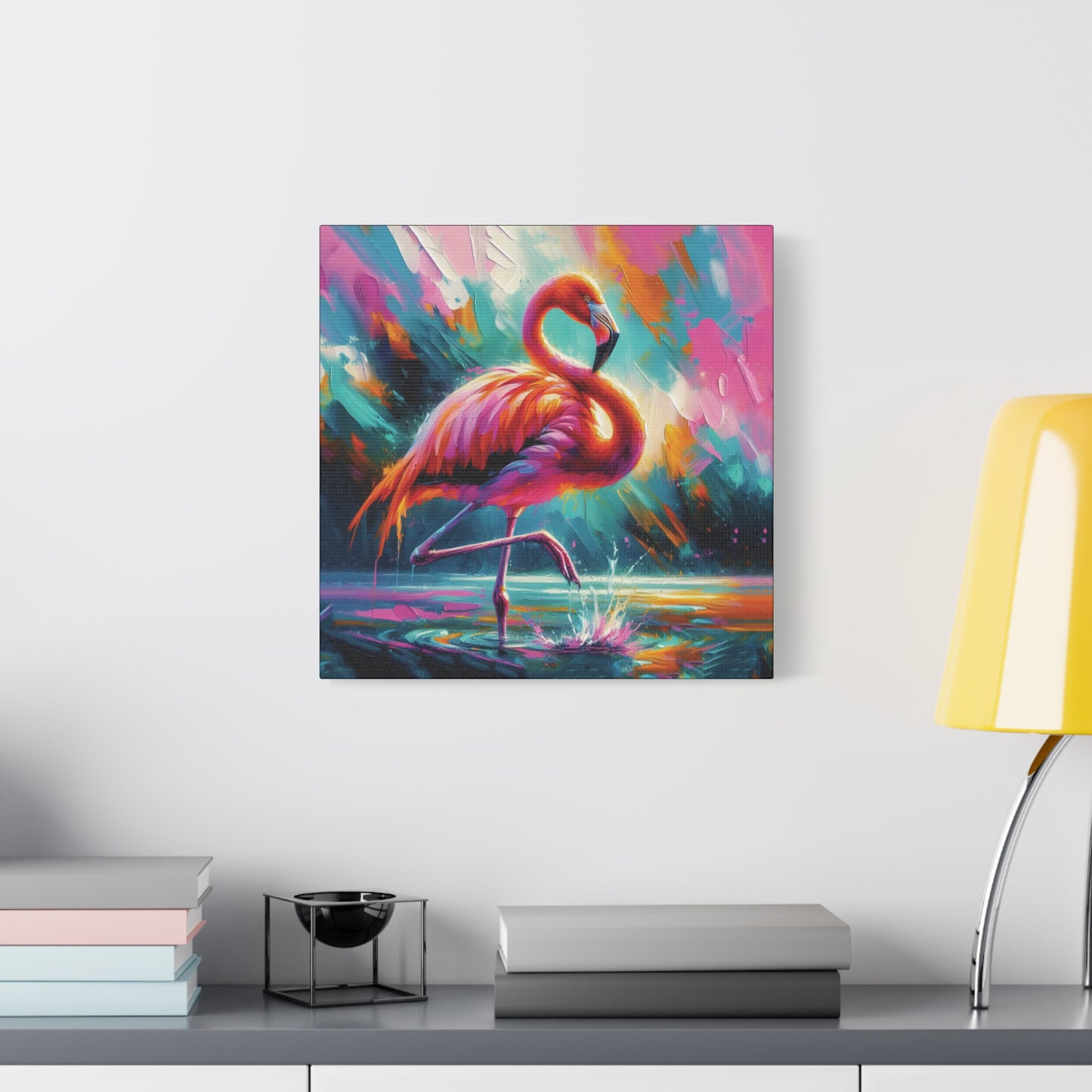 Canvas Wall Art - Flamingo Colorful Expressionist Style Print