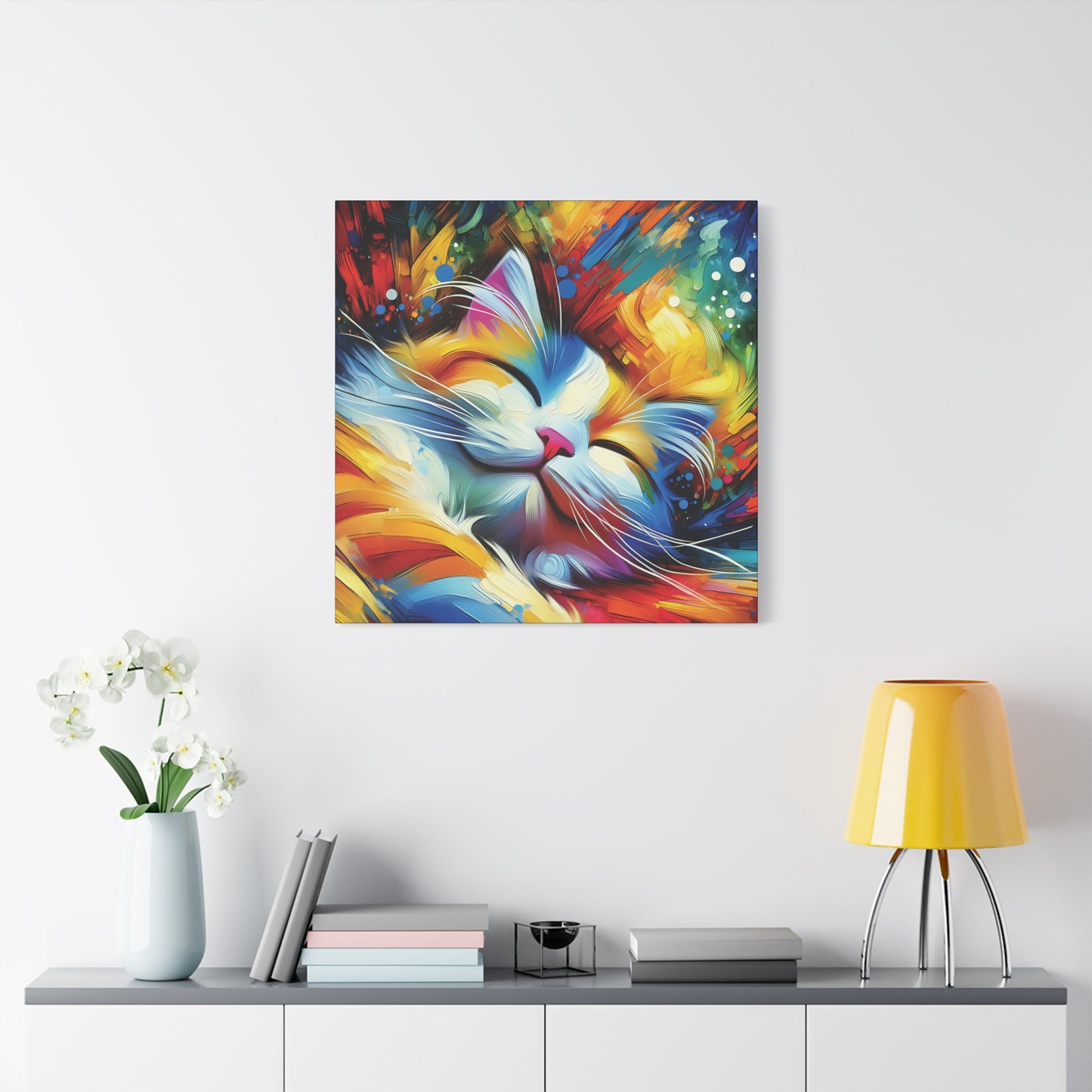 Canvas Wall Art - Happy Cat Dreams - Modern Impressionist Art Style