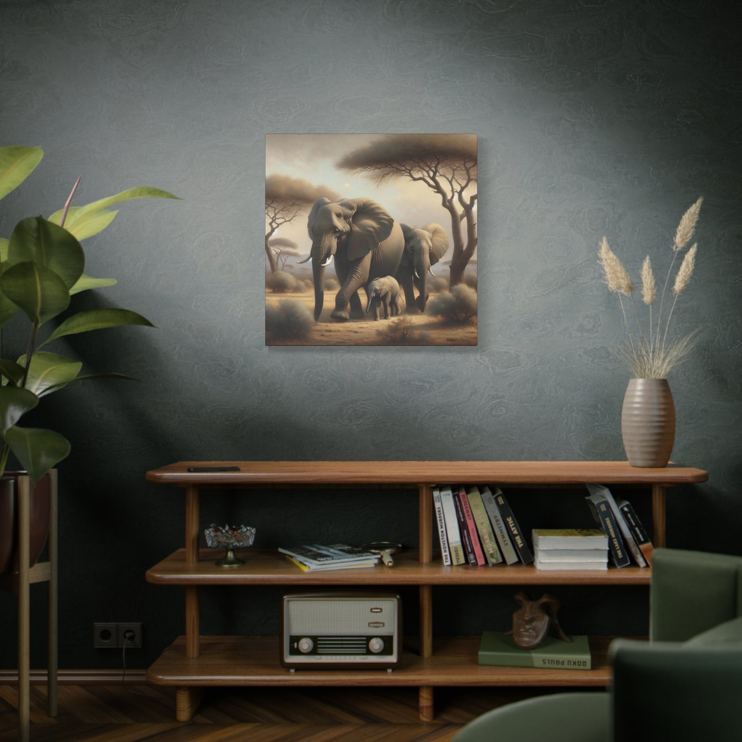 African Elephant Family Canvas Art Print