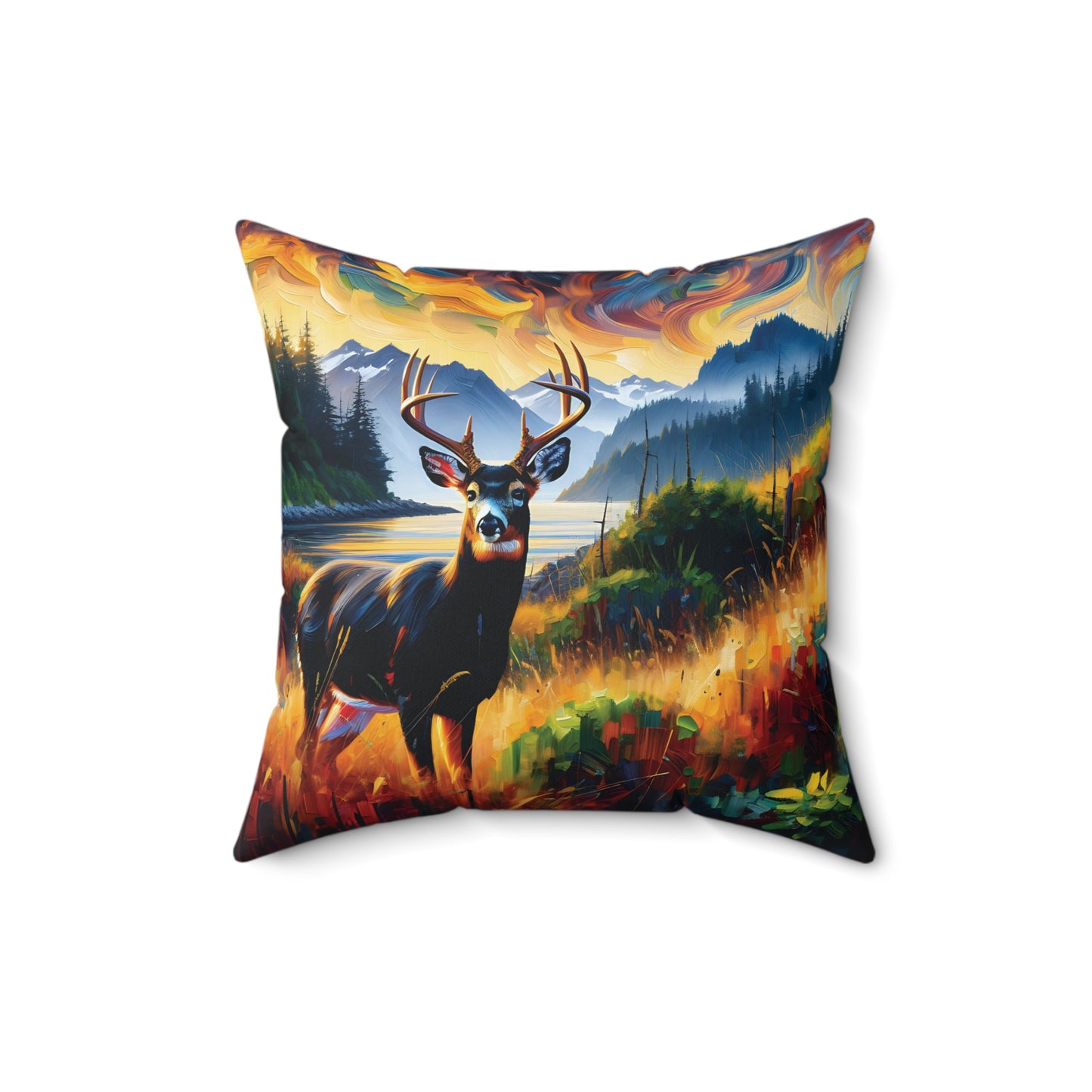 Black Tail Buck in Olympic National Park - Square Throw Pillows