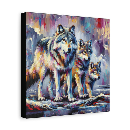 Wolf Canvas Wall Art - Wolf with Juveniles Expressionist Canvas Print