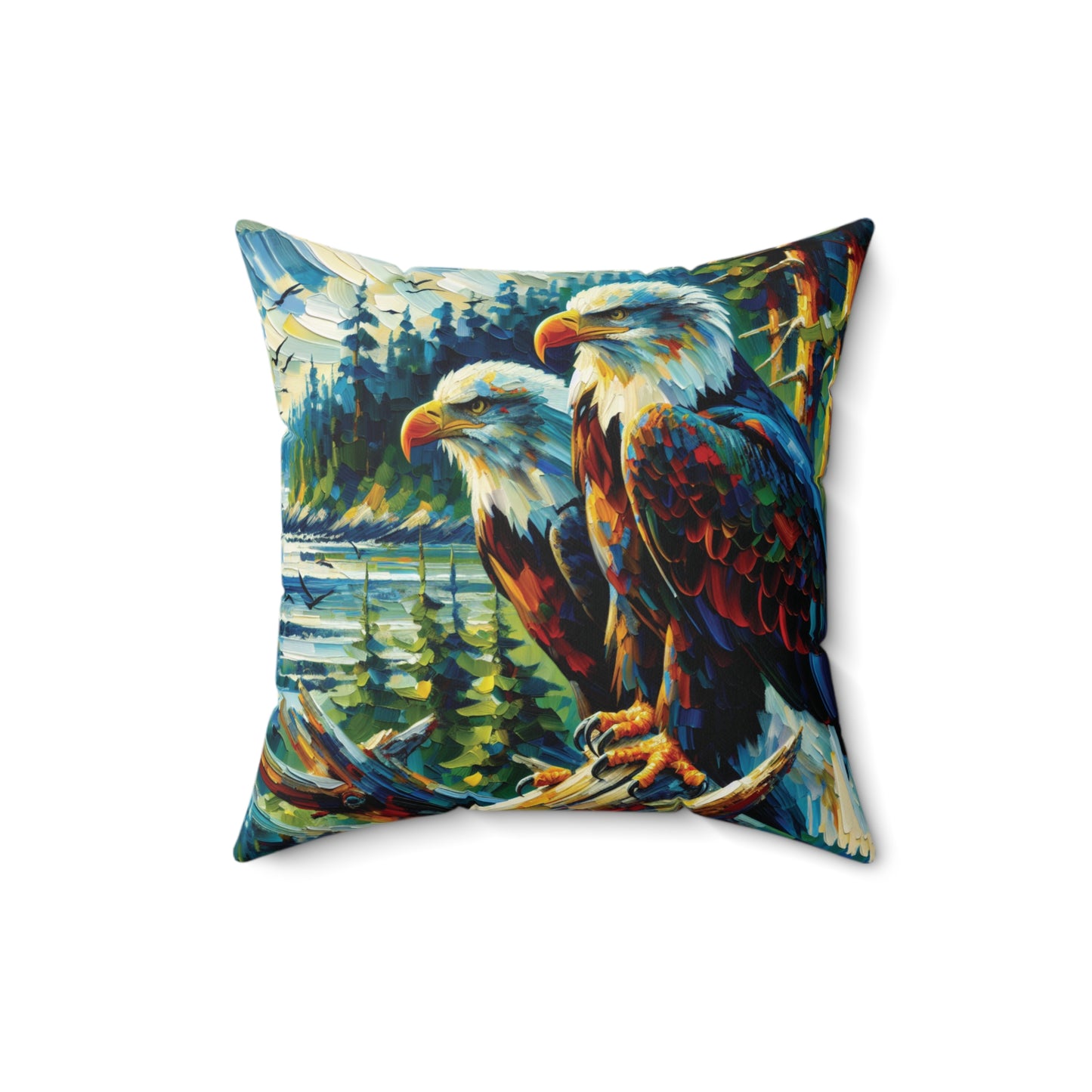 Eagle Pair Near Shore - Square Throw Pillows