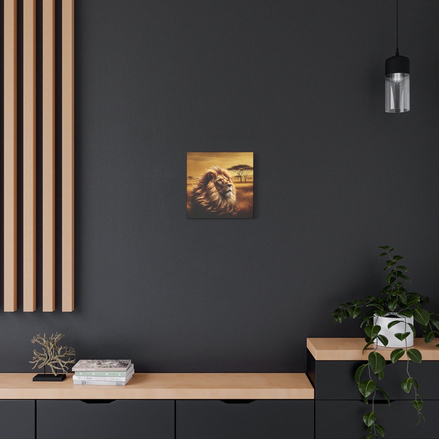 Canvas Art - Regal Lion Resting on African Savannah
