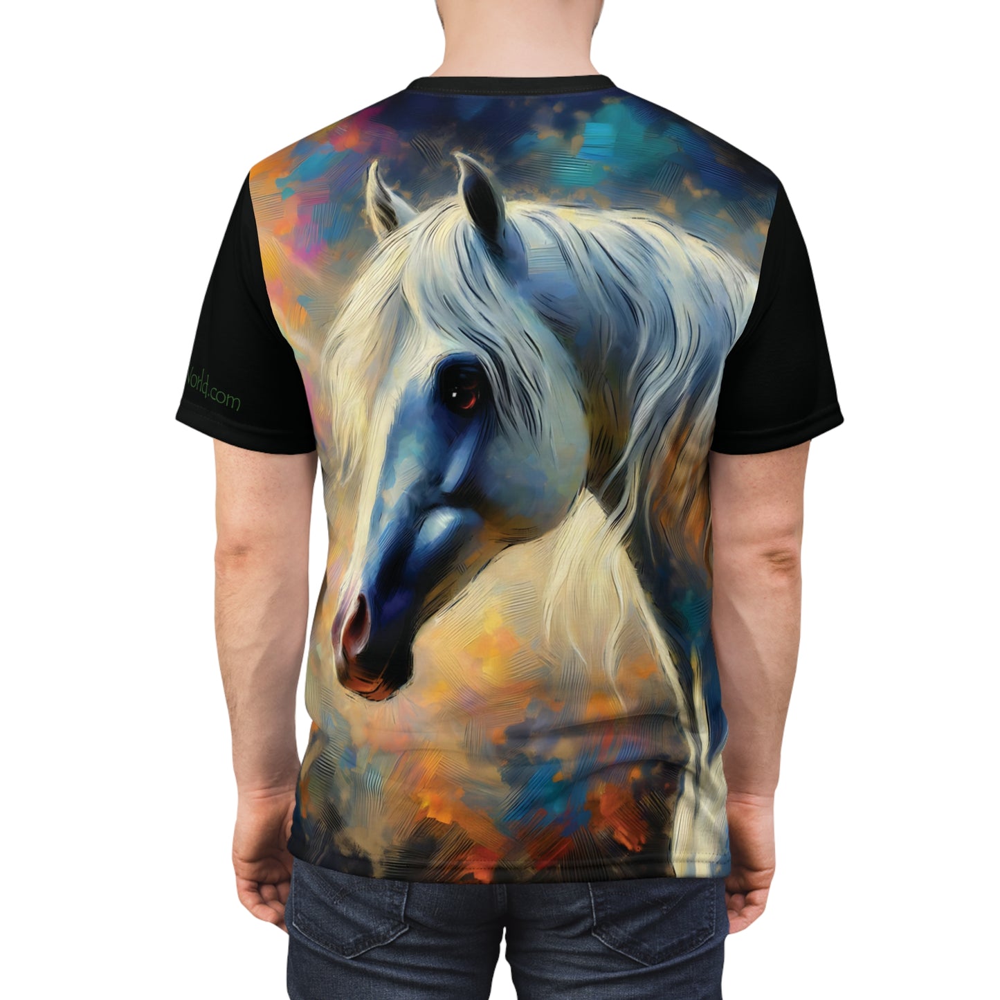 Andalusian Horse Portrait Vibrant Art Tee | Colorful Unisex Cut & Sew T-Shirt, Wildlife Apparel, Unique Graphic Tee, Birthday Gift