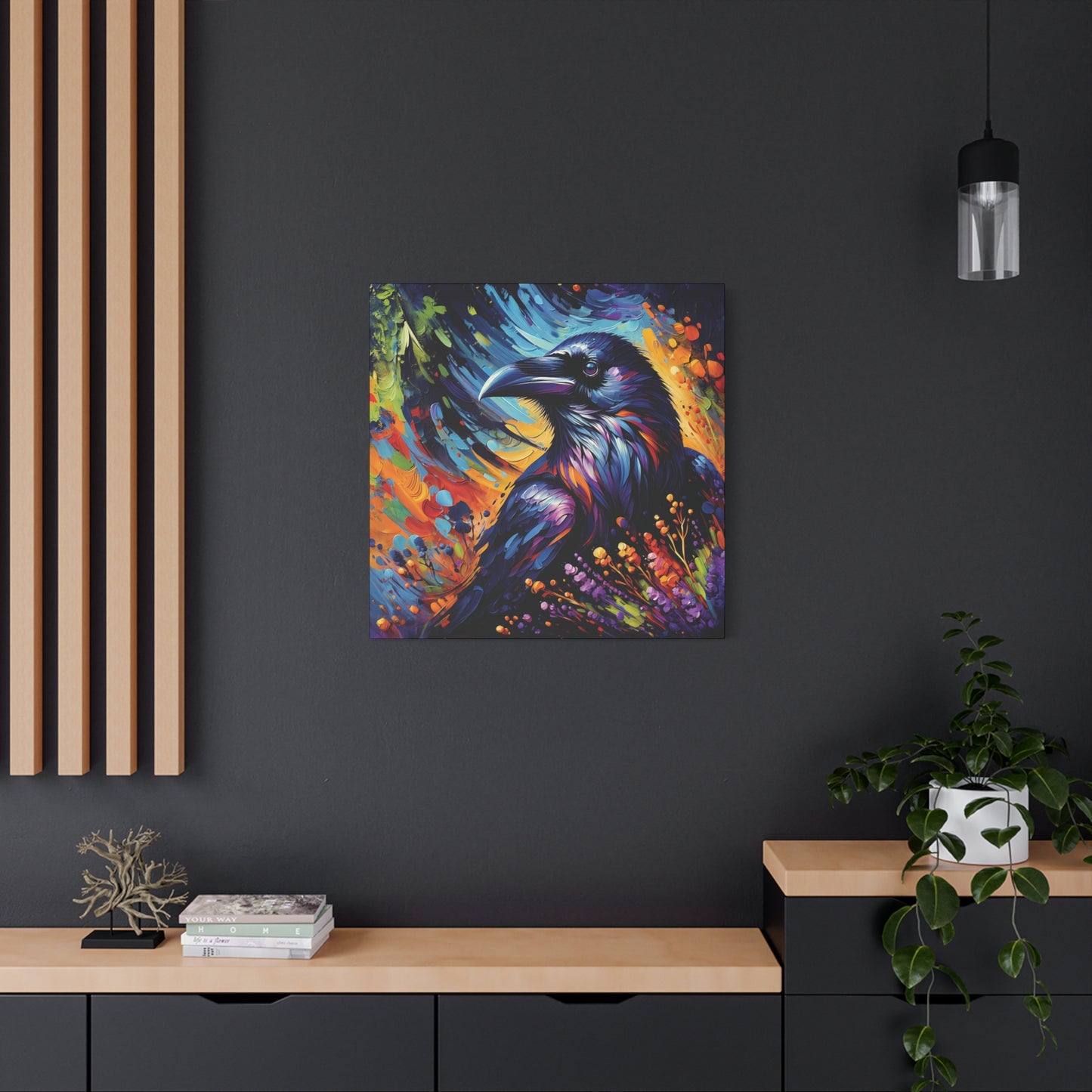 Colorful Raven Portrait Canvas Wall Art