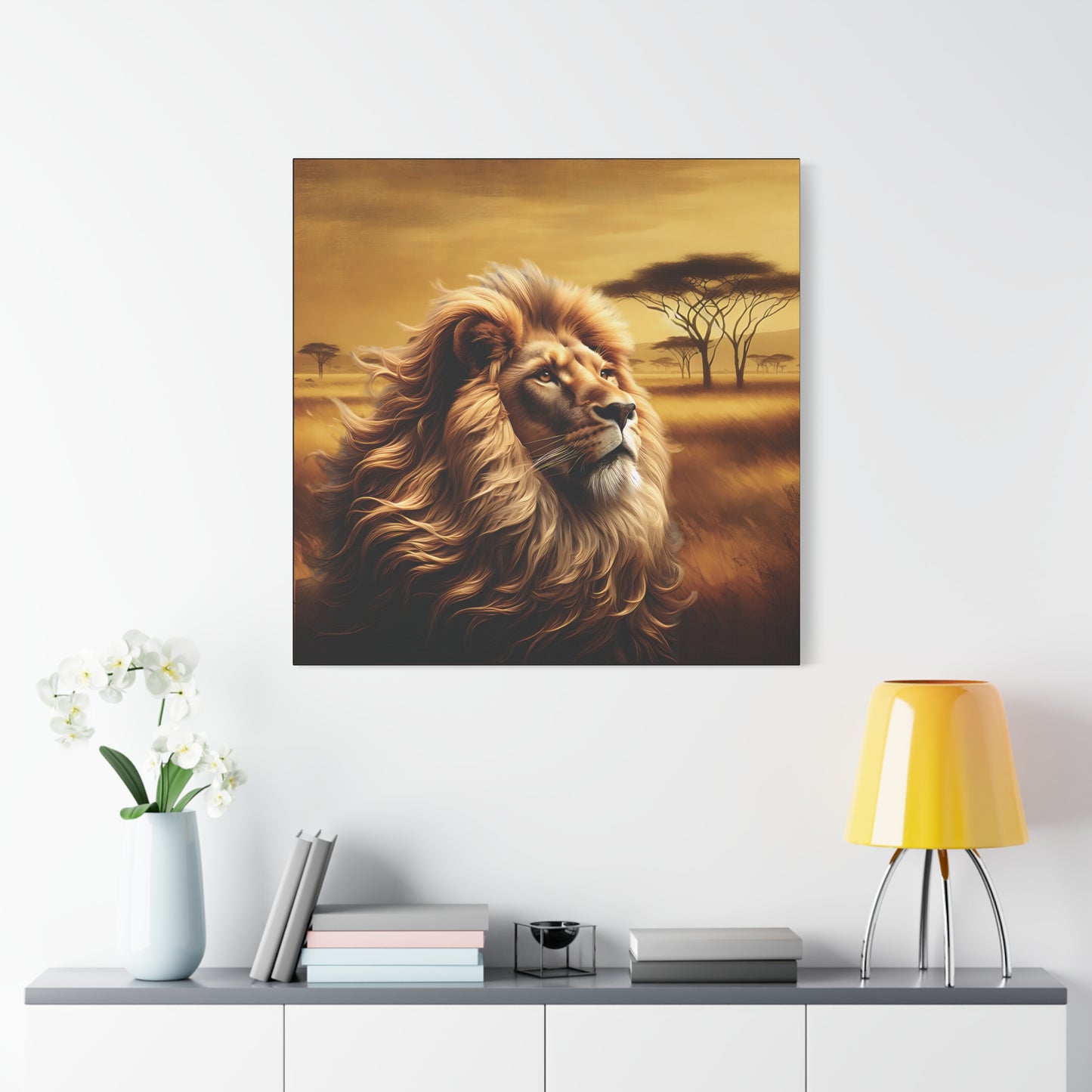Canvas Art - Regal Lion Resting on African Savannah