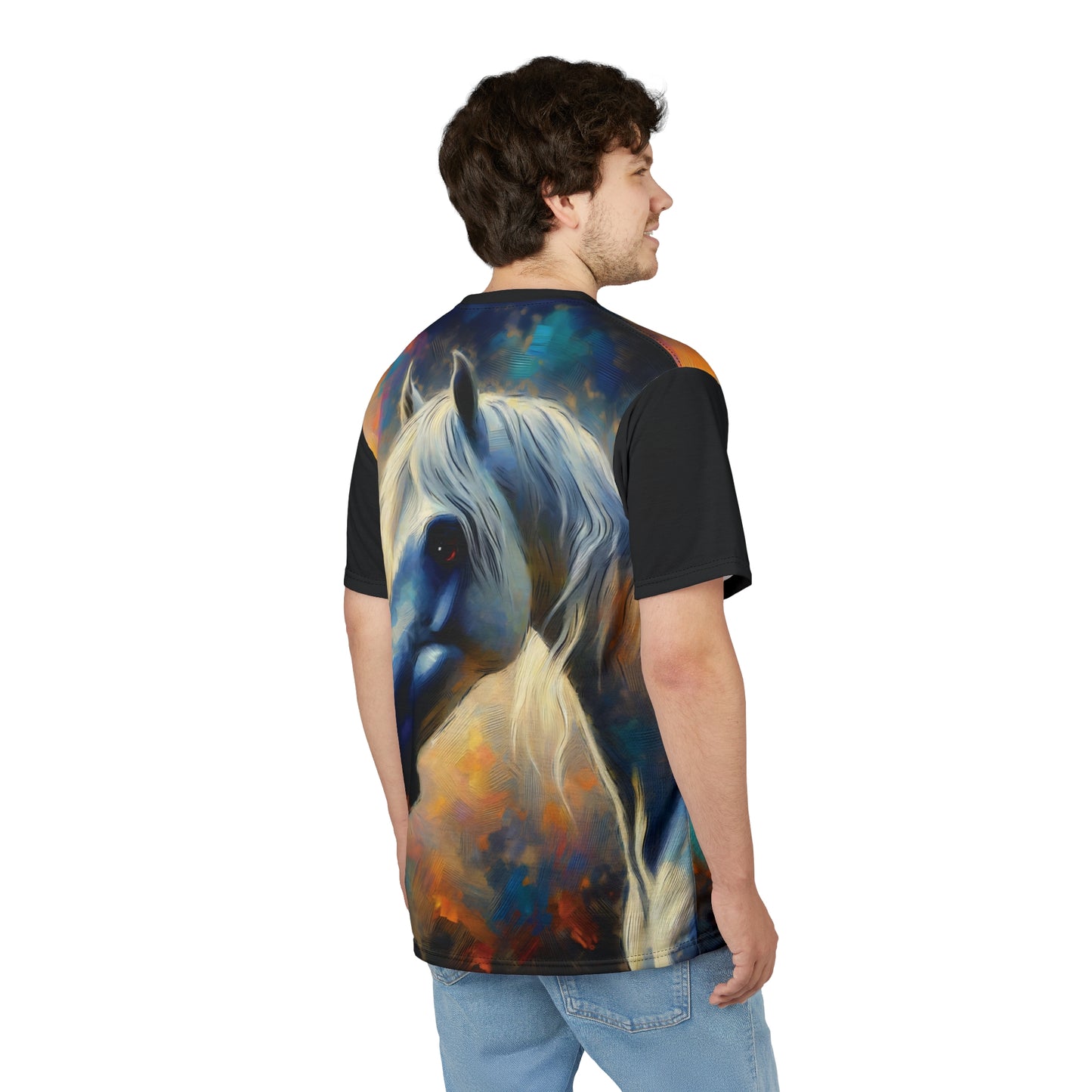Andalusian Horse Portrait Vibrant Art Tee | Colorful Unisex Cut & Sew T-Shirt, Wildlife Apparel, Unique Graphic Tee, Birthday Gift