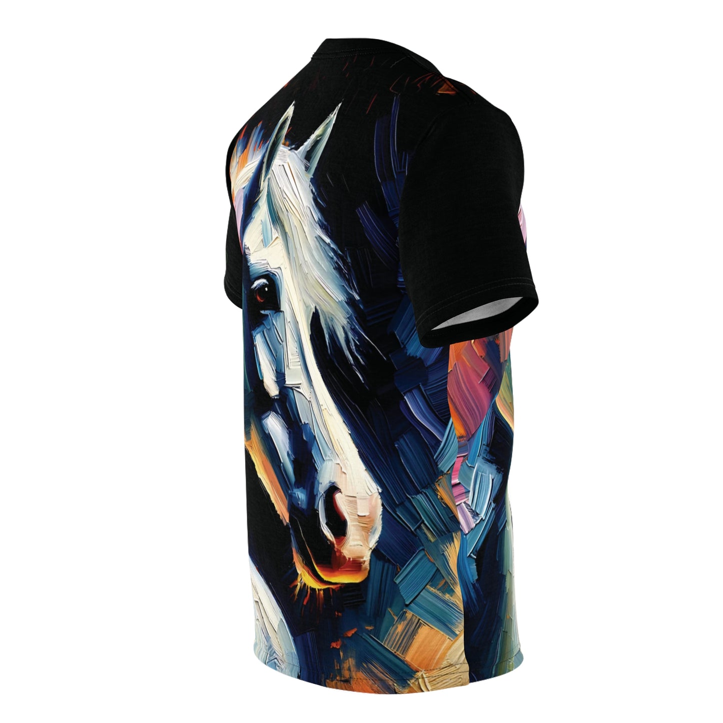 White Arabian Portrait Vibrant Art Tee | Colorful Unisex Cut & Sew T-Shirt, Wildlife Apparel, Unique Graphic Tee, Birthday Gift