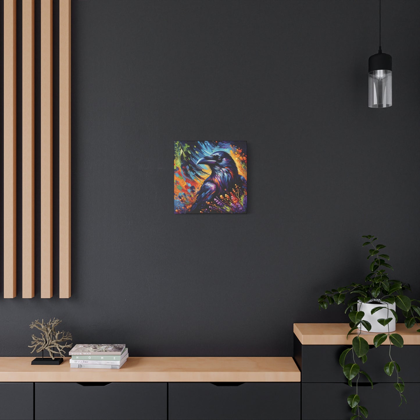Colorful Raven Portrait Canvas Wall Art