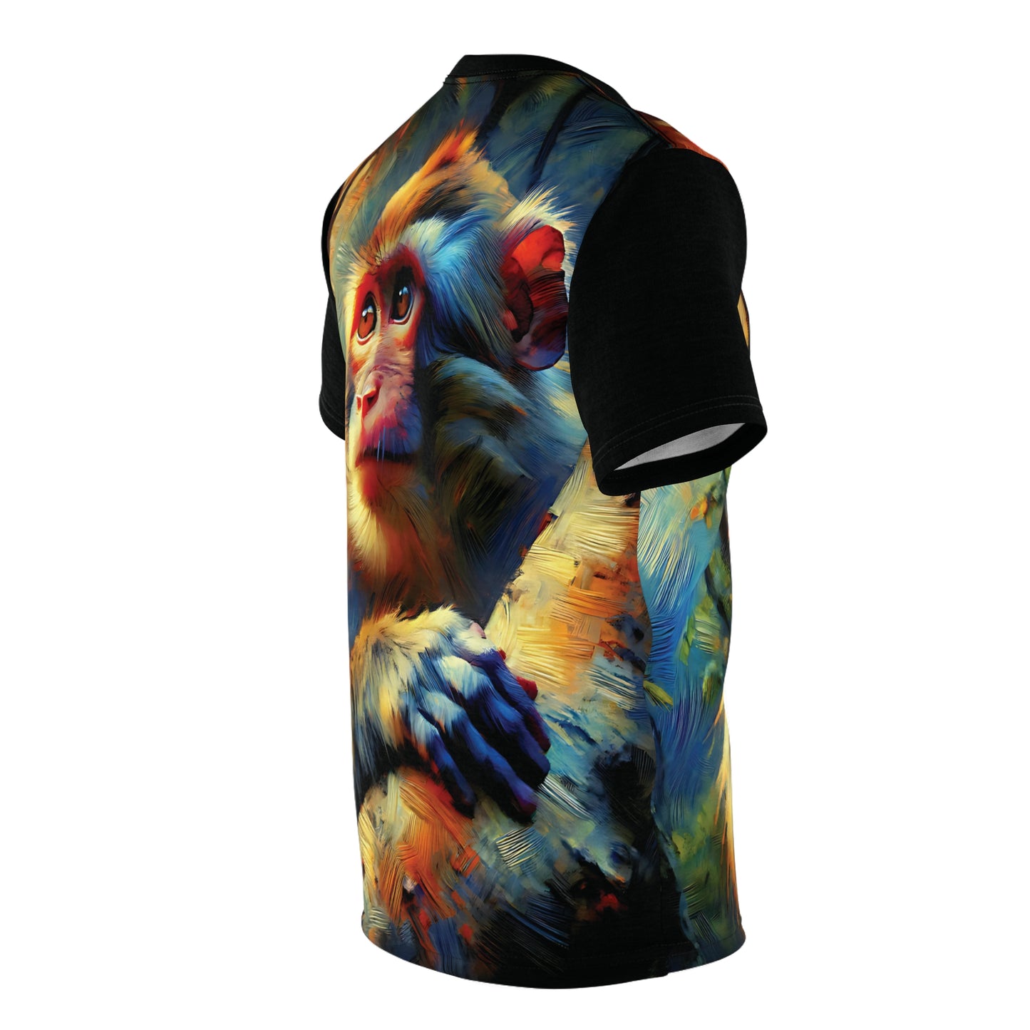 Monkey Vibrant Art Tee | Rhesus Macaque Colorful Unisex Cut & Sew T-Shirt, Wildlife Apparel, Unique Graphic Tee
