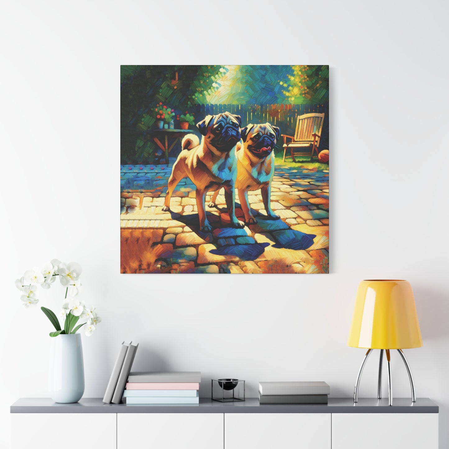 Fawn Pugs Expressionist Canvas Art Print