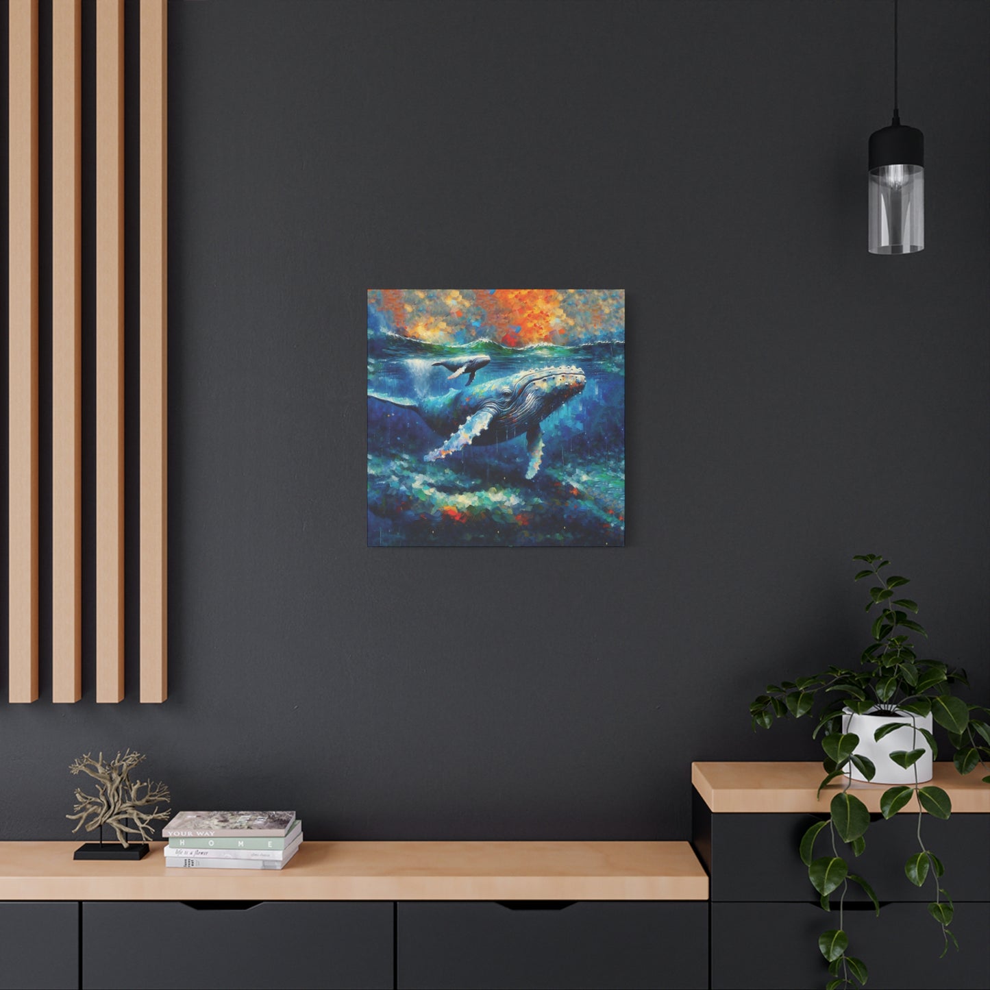 Humpback Whale and Calf Expressionist Canvas Art Print