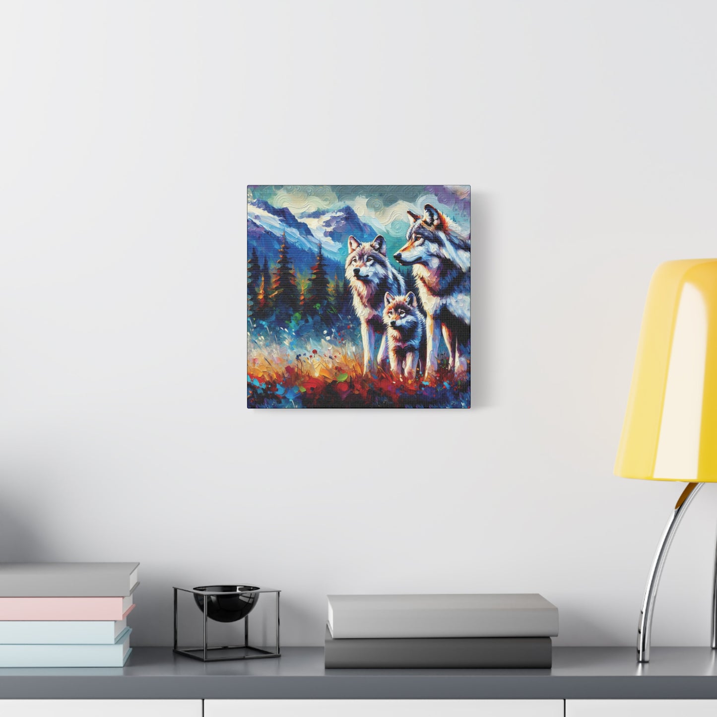 Gray Wolf Family Canvas Wall Art - Expressionist Canvas Print