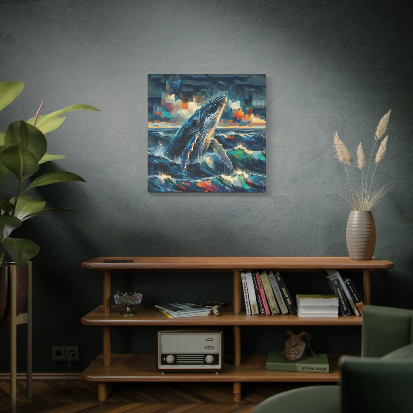 Humpback Breaching Expressionist Canvas Art Print