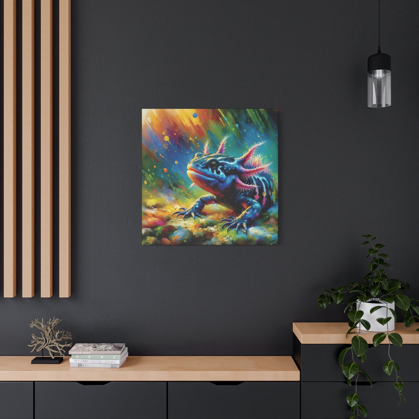 Axolotl Expressionist Art on Square Canvas