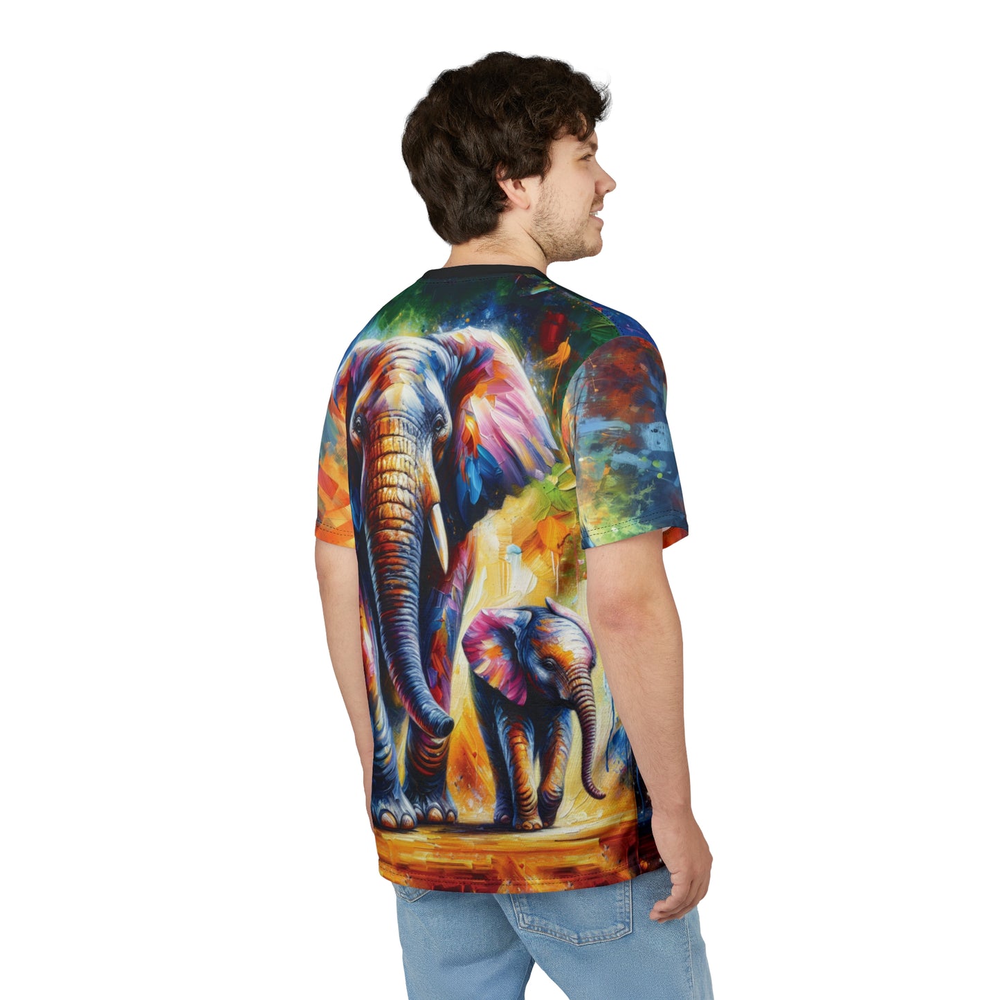 Celebrate Elephants! Vibrant Art Tee | Colorful Unisex Cut & Sew T-Shirt, Wildlife Apparel, Unique Graphic Tee, Birthday Gift