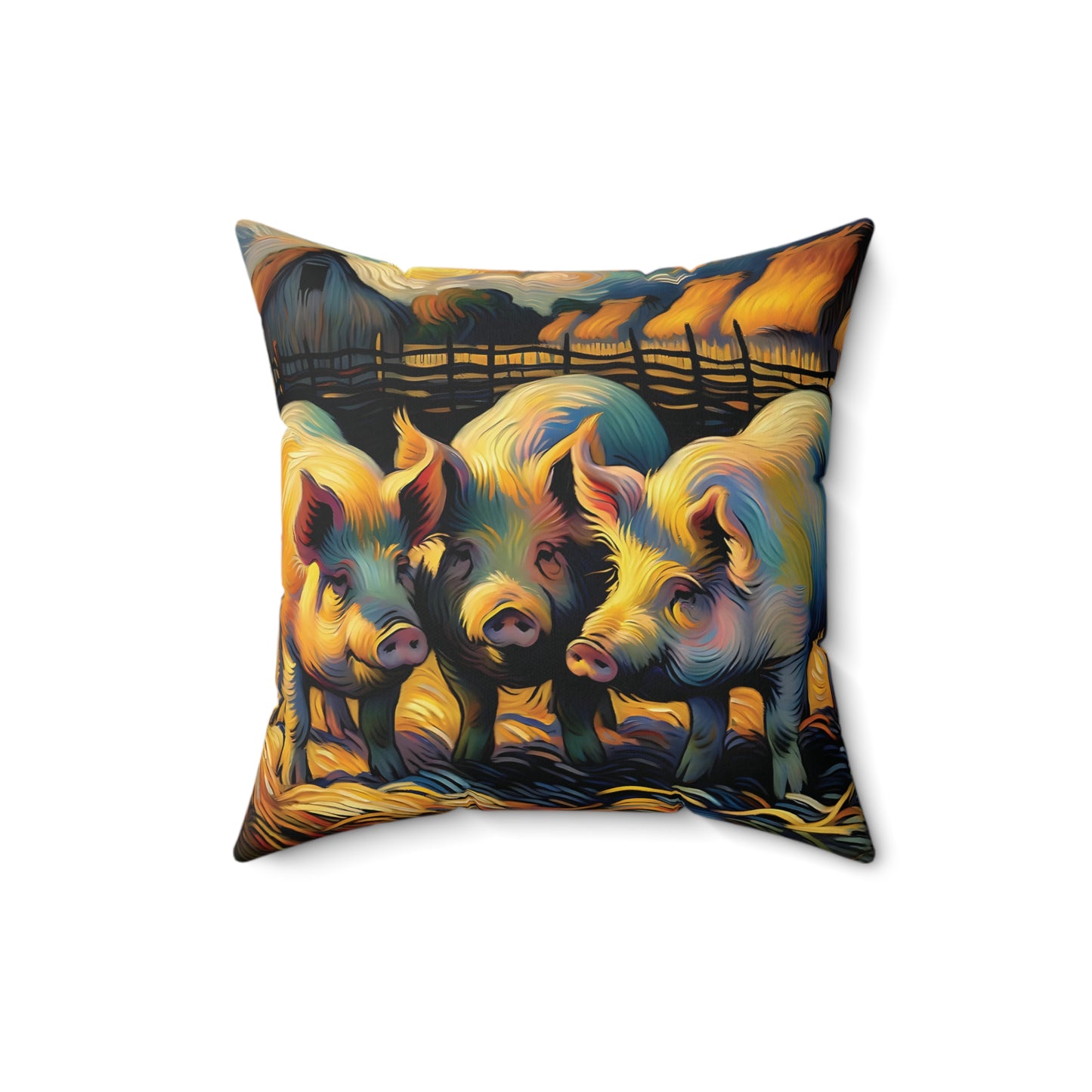 Pig Throw Pillow - Impressionist Style Art - Pig Trio by Barn on Faux Suede Square Pillow