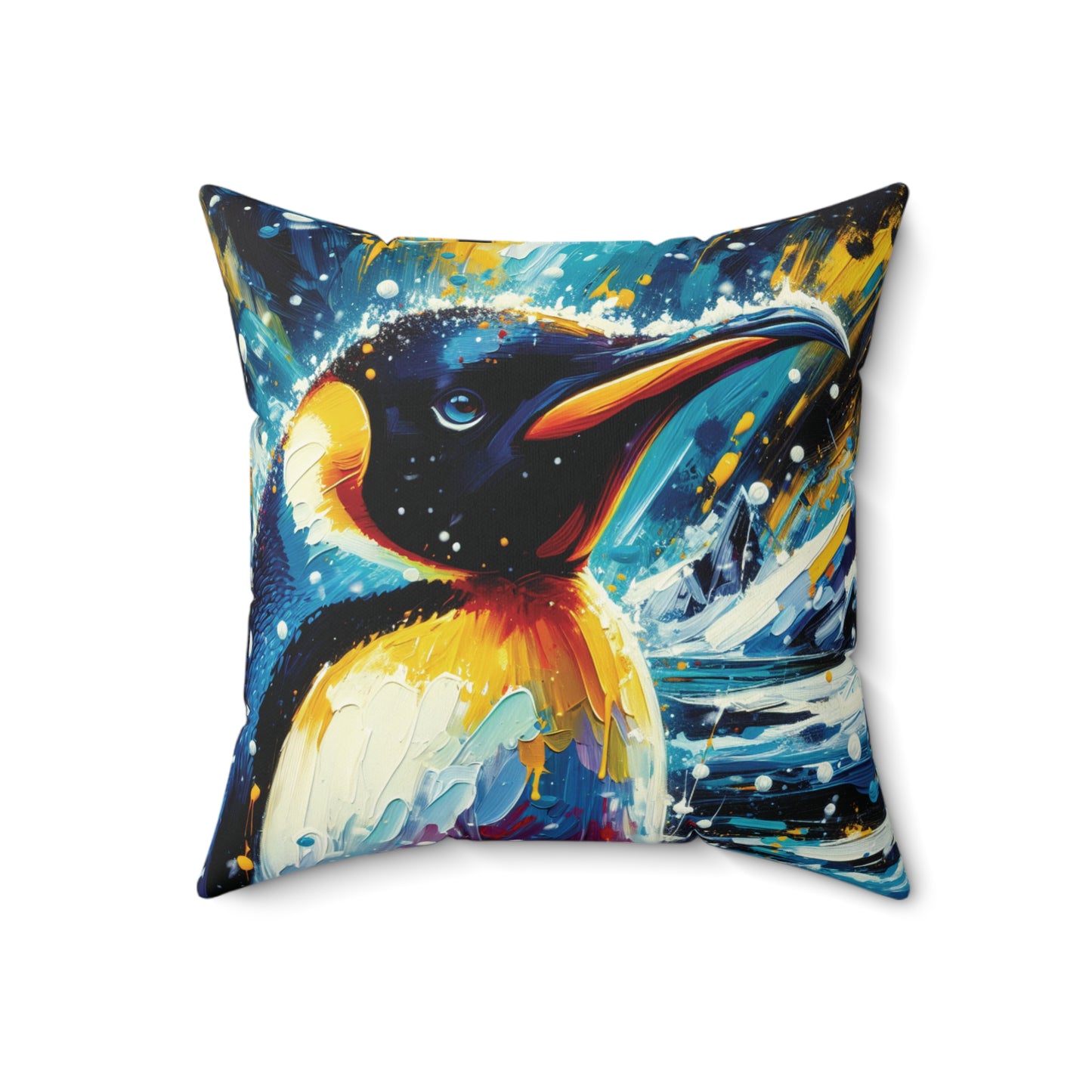 Emperor Penguin in Snowfall - Square Throw Pillows
