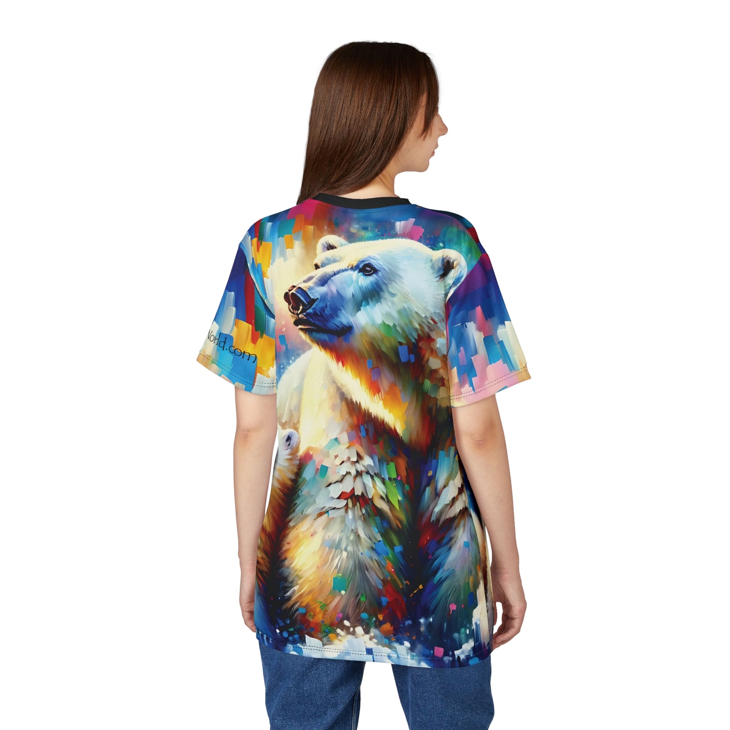 Polar Bear with Cub Vibrant Art Tee | Colorful Unisex Cut & Sew T-Shirt, Wildlife Apparel, Unique Graphic Tee, Birthday Gift