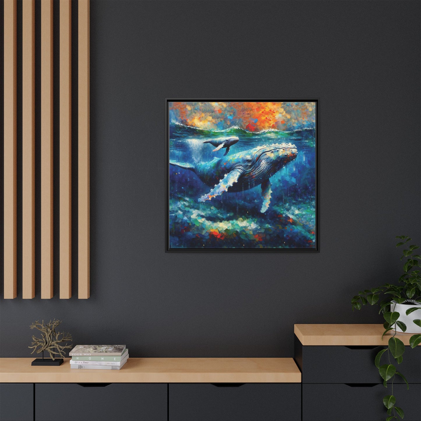 Vibrant Whale Art Canvas Print - Framed Wall Decor