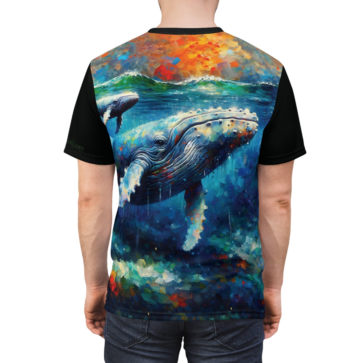Humpback Whale and Calf Art Tee | Colorful Unisex Cut & Sew T-Shirt, Wildlife Apparel, Unique Graphic Tee
