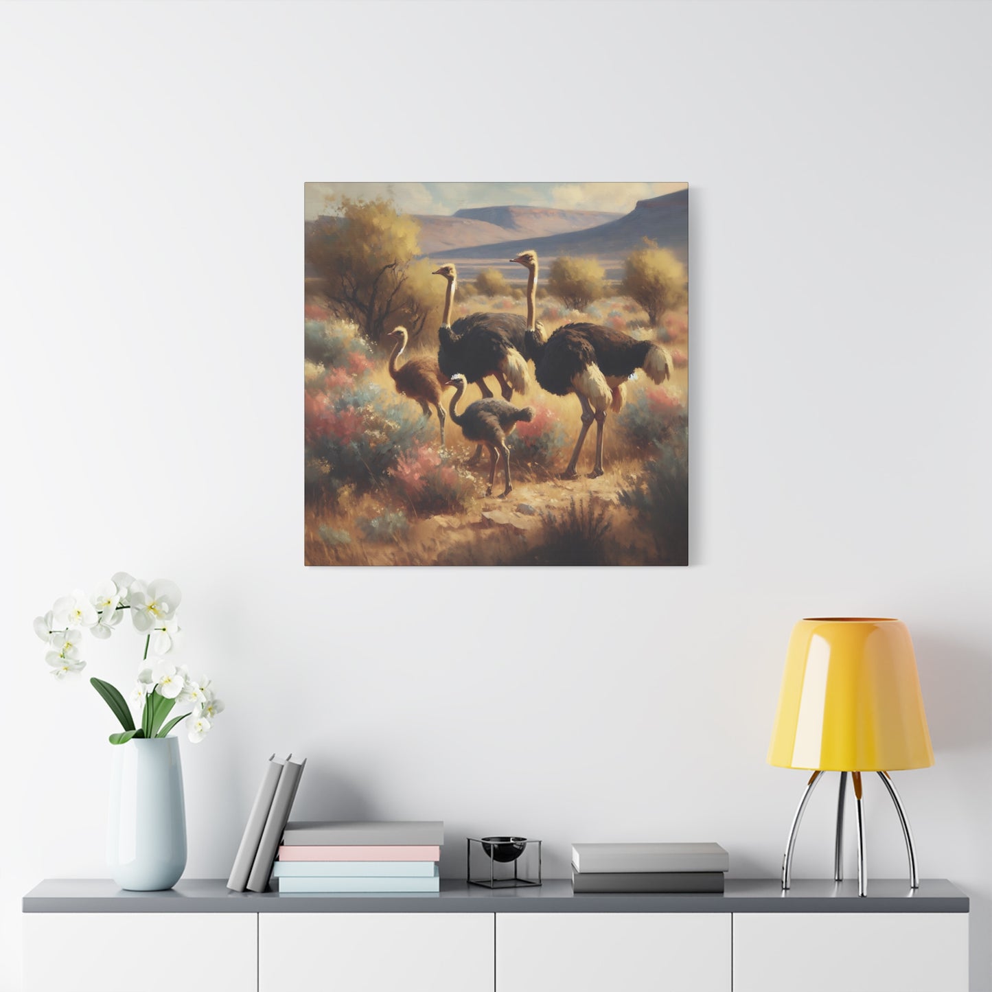 Ostrich Flock Impressionist Canvas Wall Art