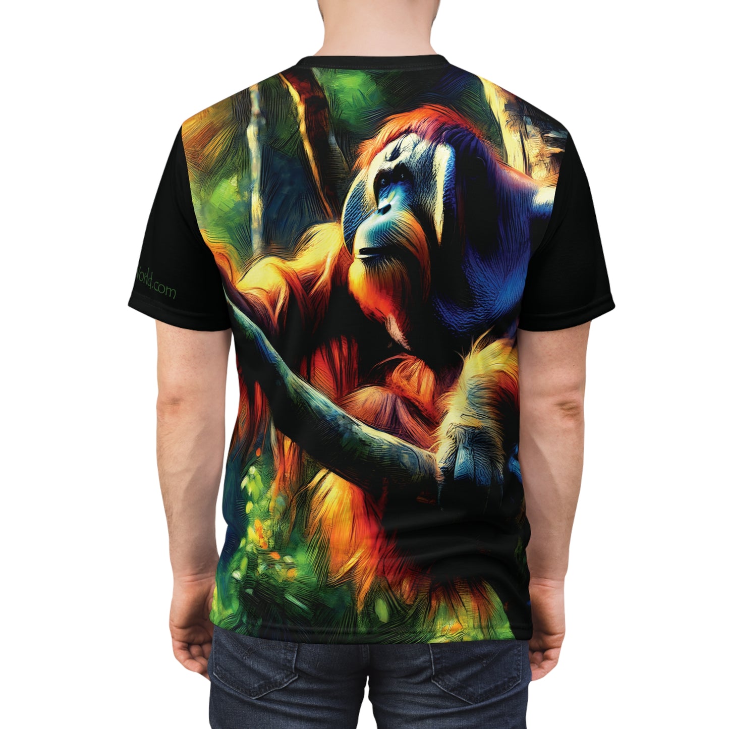 Orangutan in Tree Vibrant Art Tee | Colorful Unisex Cut & Sew T-Shirt, Wildlife Apparel, Unique Graphic Tee, Birthday Gift