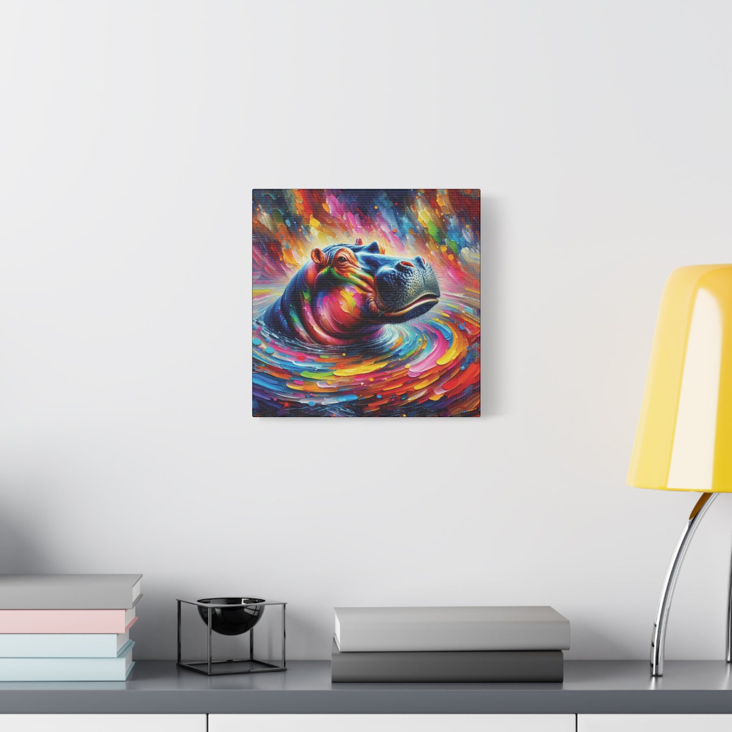 Hippo Jacuzzi Expressionist Canvas Art Print