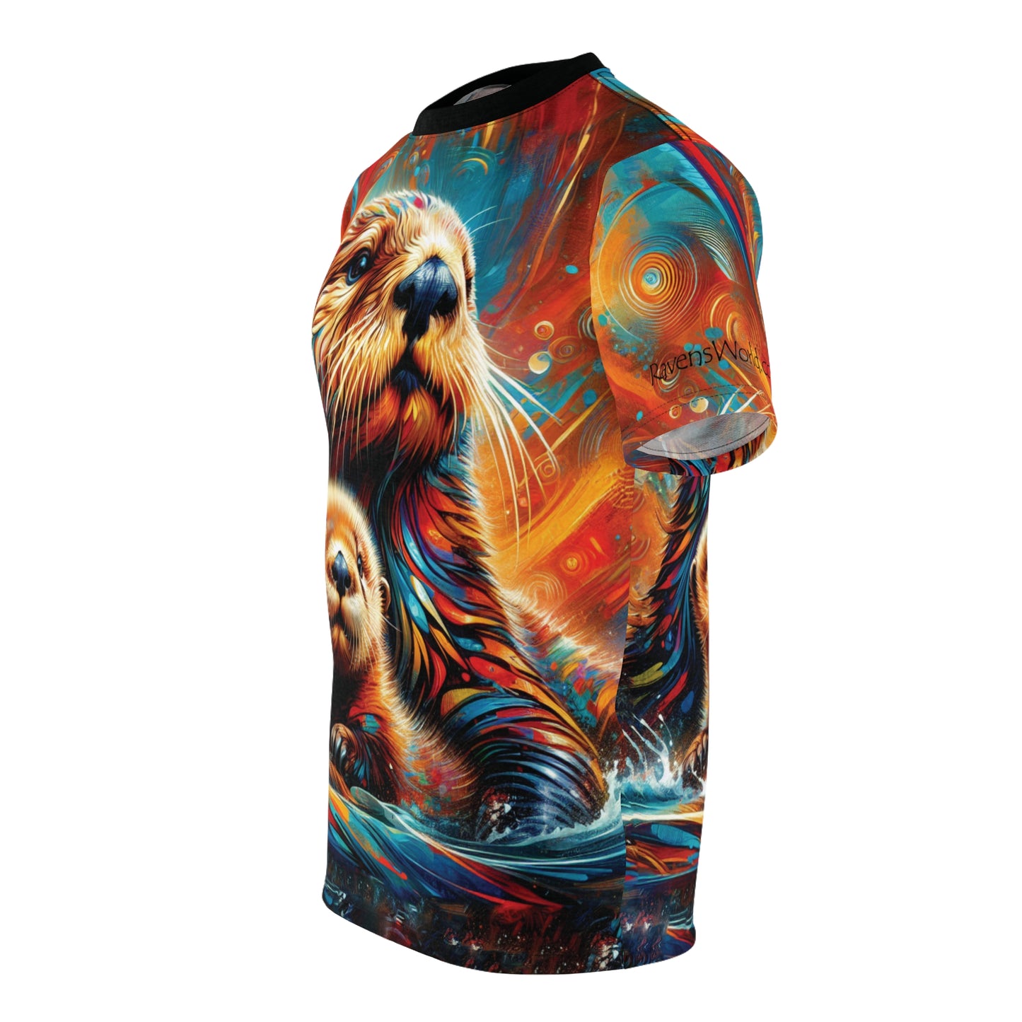 Sea Otters at Sunset Vibrant Art Tee | Colorful Unisex Cut & Sew T-Shirt, Wildlife Apparel, Unique Graphic Tee, Birthday Gift