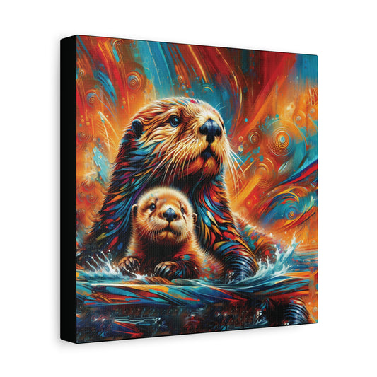 Sea Otter Wall Art - Sea Otters at Sunset Expressionist Canvas Print