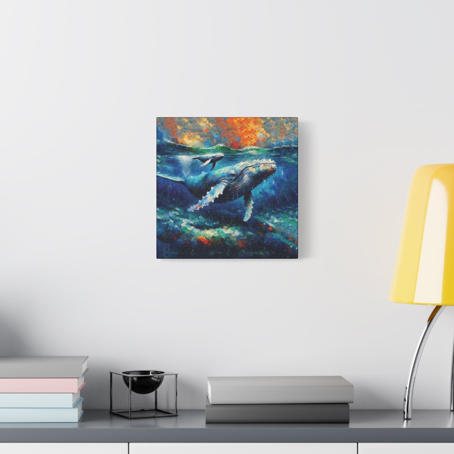 Humpback Whale and Calf Expressionist Canvas Art Print