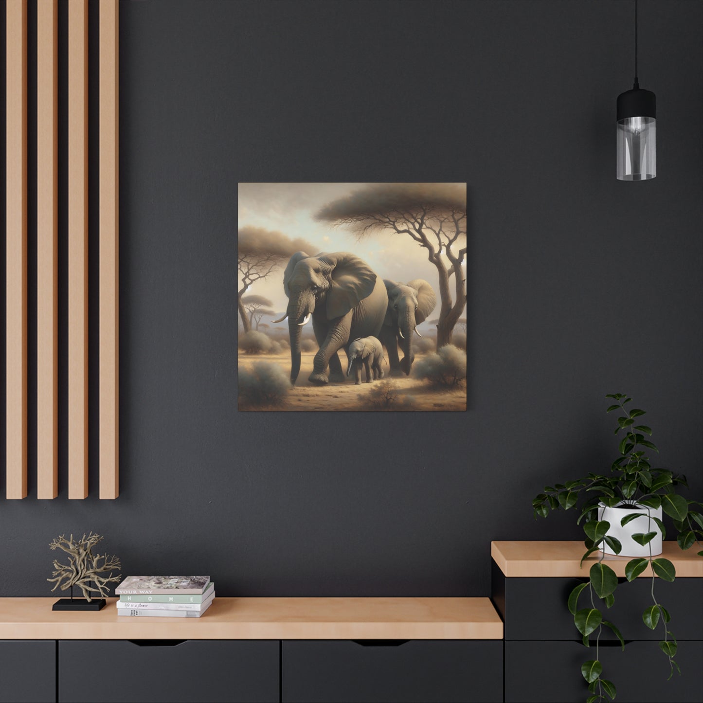 African Elephant Family Canvas Art Print