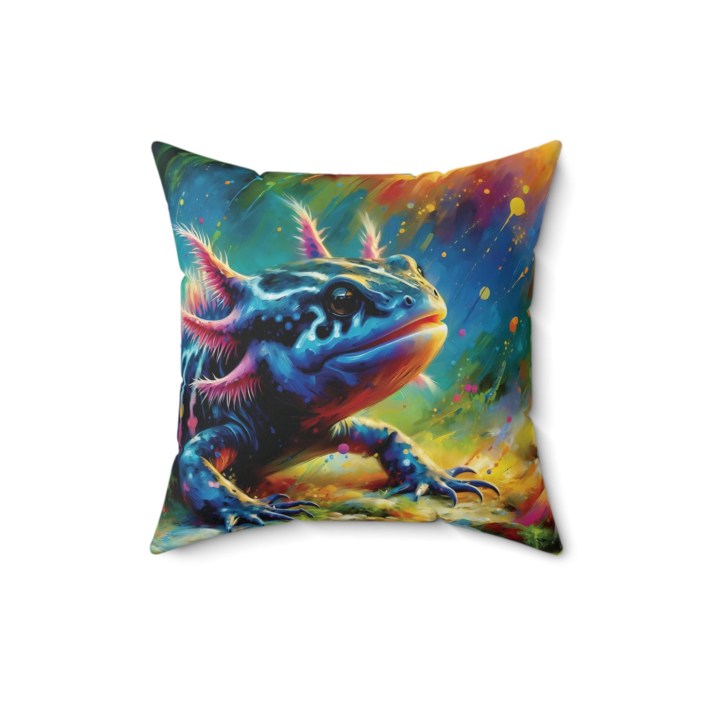 Axolotl Throw Pillow - Mexican Salamander Expressionist Style Art on a Faux Suede Pillow