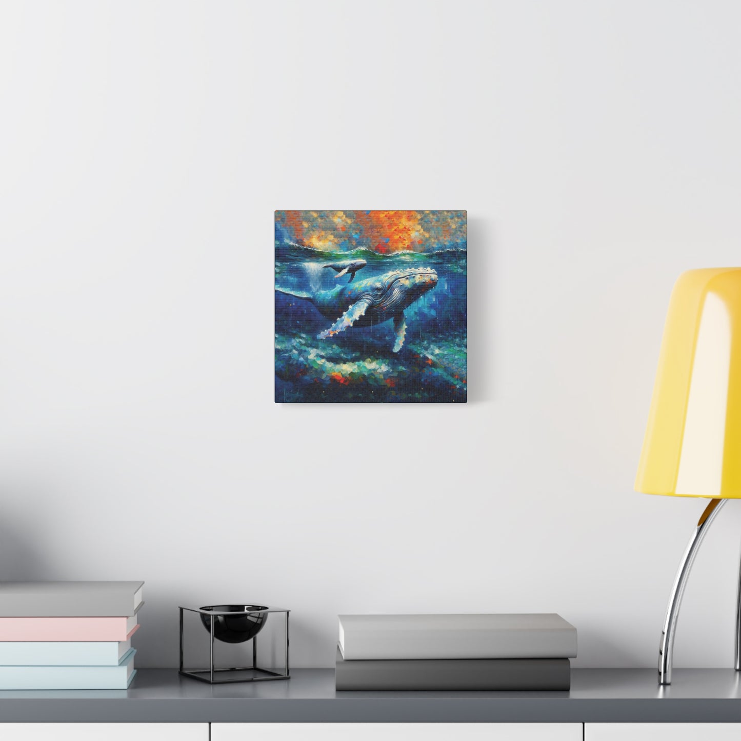Humpback Whale and Calf Expressionist Canvas Art Print