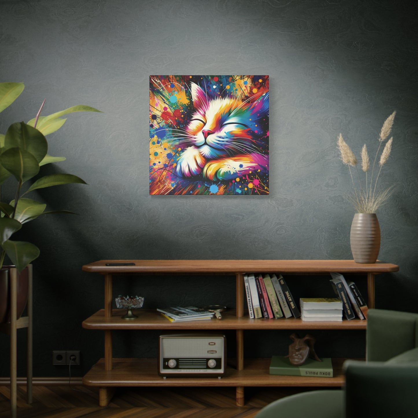 Canvas Wall Art - Contented Cat - Modern Impressionist Art Style