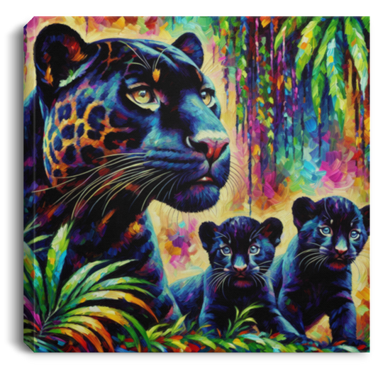 Melanistic Jaguar with Cubs - Canvas Art Prints