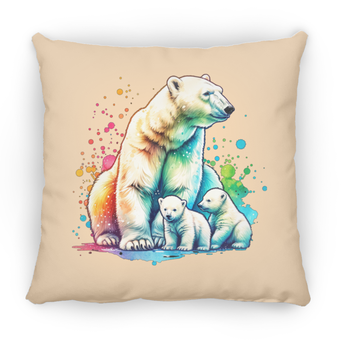 Polar Bear Mom with Cubs - Throw Pillows