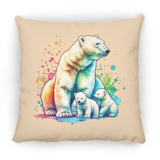 Polar Bear Mom with Cubs - Throw Pillows