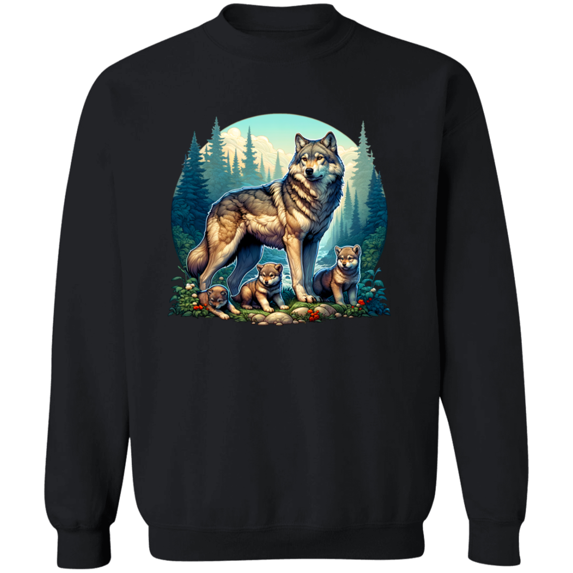 Wolf with 3 Pups sweatshirt